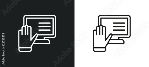 raise hand outline icon in white and black colors. raise hand flat vector icon from e learning and education collection for web, mobile apps and ui.