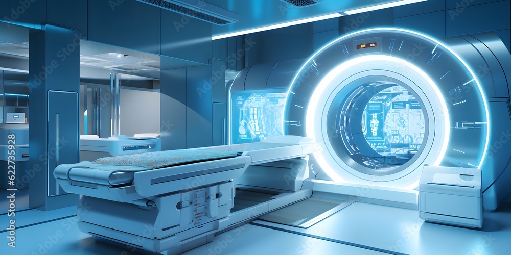advanced mri or ct scan medical diagnosis machine at hospital lab as wide banner with copy space area - Generative AI advanced mri or ct scan medical diagnosis machine at hospital lab as wide banner with copy space area - Generative AI