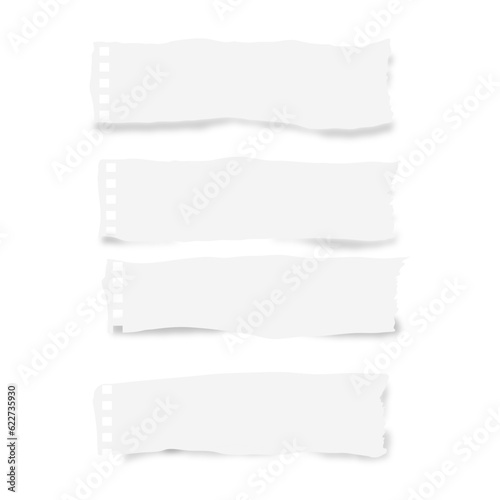 set of paper sheets icon, White paper torn icon, Recycled paper craft stick on a white background. Torn sheets of paper, white paper torn or ripped pieces of paper isolated on white background.