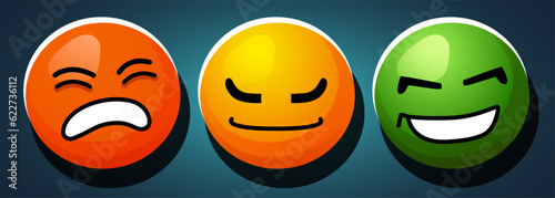 Likert scale. Rating scale or pain scale in the form of emoticons.  Vector clipart isolated on blue background.