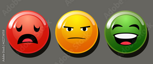 Likert scale. Rating scale or pain scale in the form of emoticons.  Vector clipart isolated on brown background.