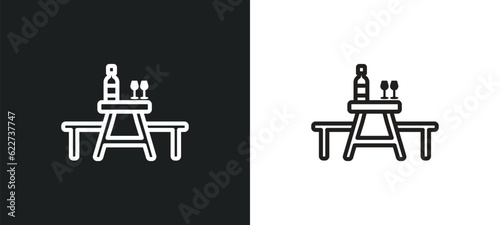 picnic table outline icon in white and black colors. picnic table flat vector icon from drinks collection for web, mobile apps and ui.
