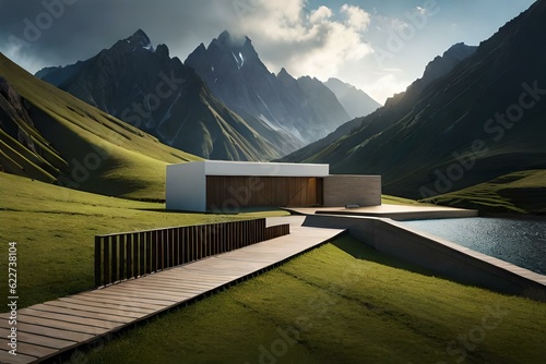 a luxury house on the top of beautiful mountains-image generated by Ai.