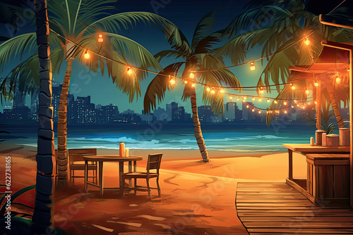 beach bar on tropical beach summer vacation illustration Generative AI