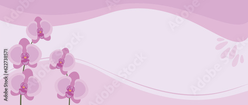 Tropical abstract background of hand drawn orchid flowers. Vector botanical illustration for banner, poster, Web and packaging.  