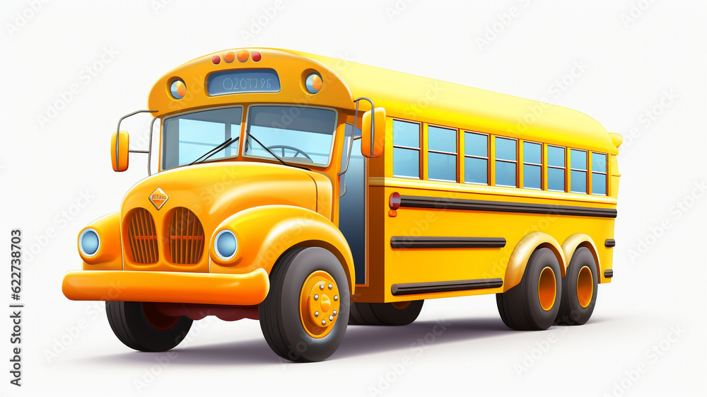 School bus, background white type cartoon, simple