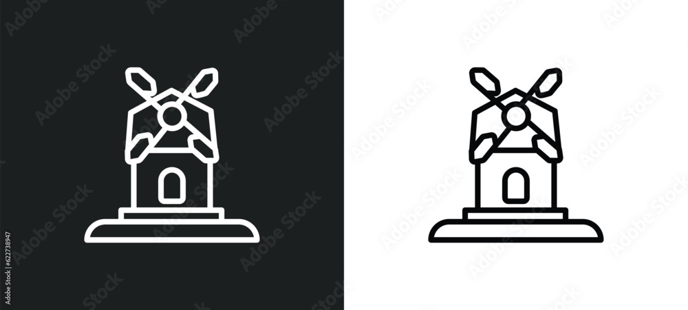 Fototapeta premium mill outline icon in white and black colors. mill flat vector icon from wild west collection for web, mobile apps and ui.