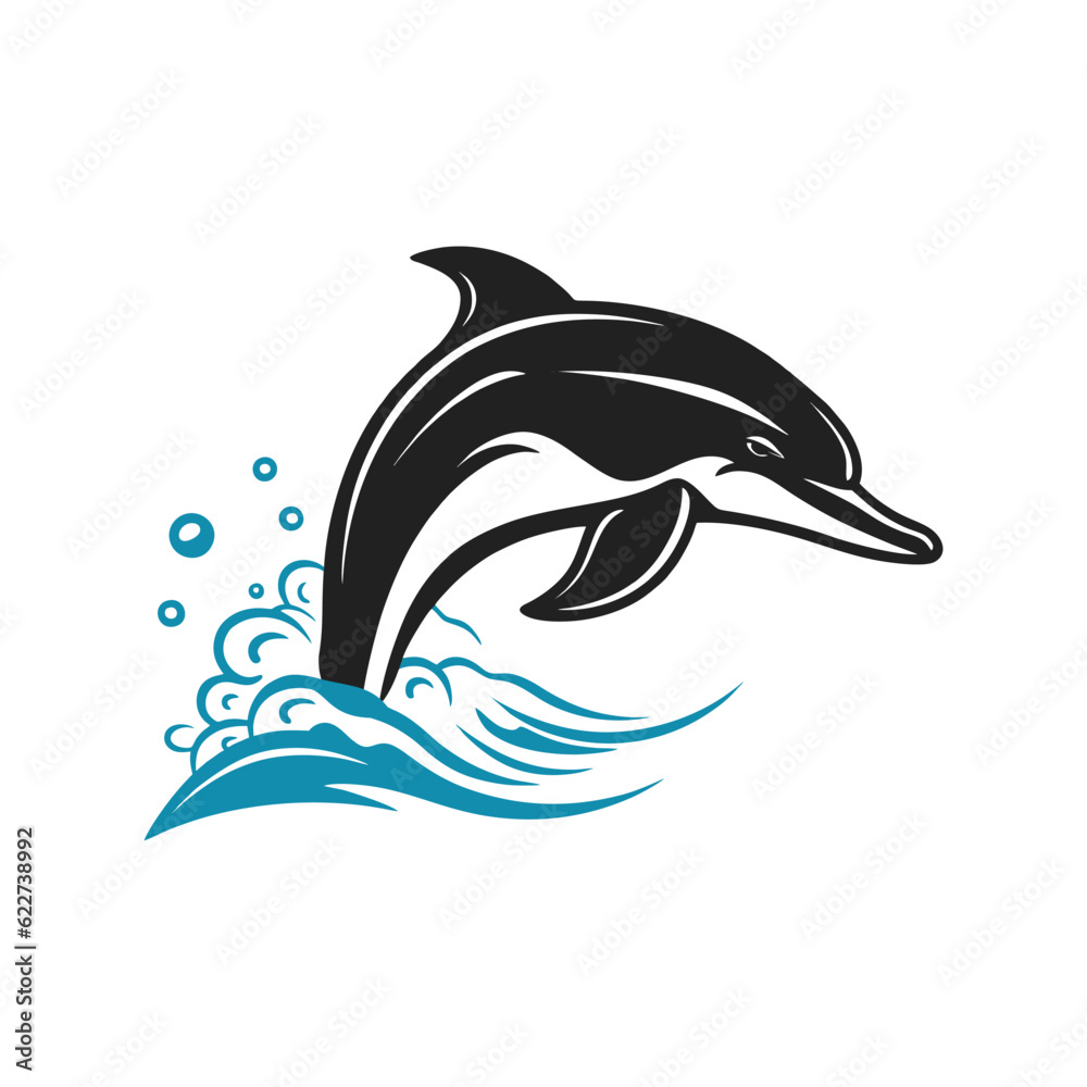 Obraz premium Dolphin jumping above waves logo mascot vector illustration