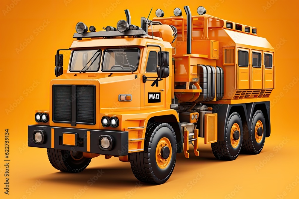 3d illustration mining transport truck, mining truck, orange color isolated