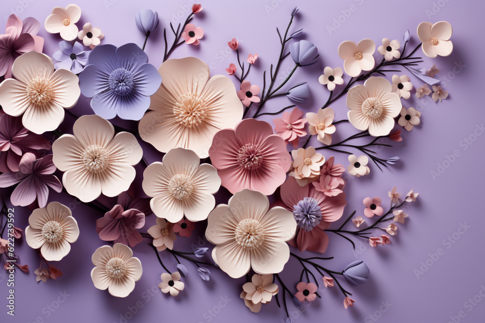 pink and white flowers on purple background. pink and white flowers on purple background.
