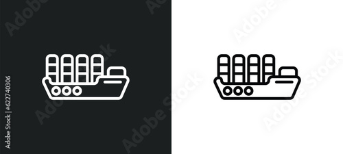 cargo ship outline icon in white and black colors. cargo ship flat vector icon from packing and delivery collection for web, mobile apps and ui.