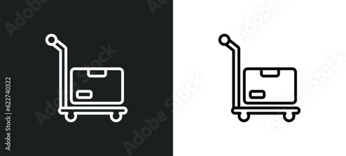 delivery cart outline icon in white and black colors. delivery cart flat vector icon from packing and delivery collection for web, mobile apps and ui.