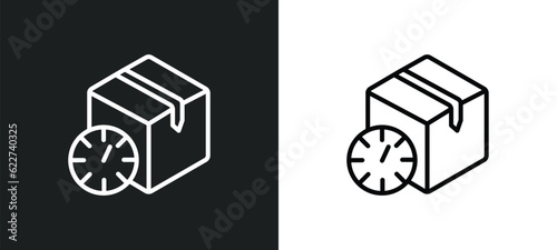 delivery delay outline icon in white and black colors. delivery delay flat vector icon from delivery and logistics collection for web, mobile apps and ui.