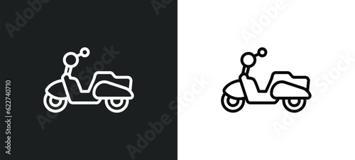 scooter outline icon in white and black colors. scooter flat vector icon from delivery and logistic collection for web, mobile apps and ui.