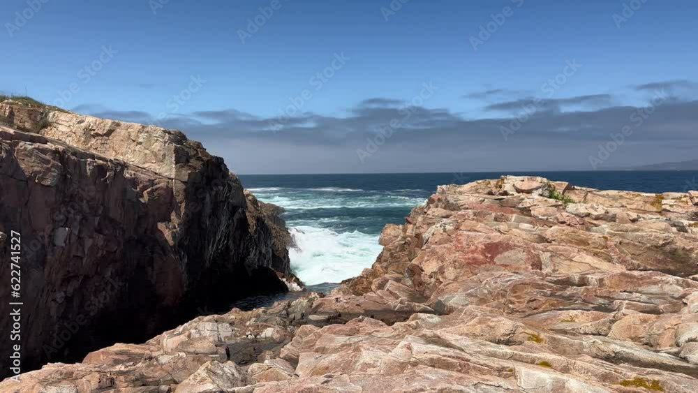 Atlantic ocean view, Relaxing, meditation background. Crashing waves by cliffs. Slow motion Atlantic ocean view, Relaxing, meditation background. Crashing waves by cliffs. Slow motion