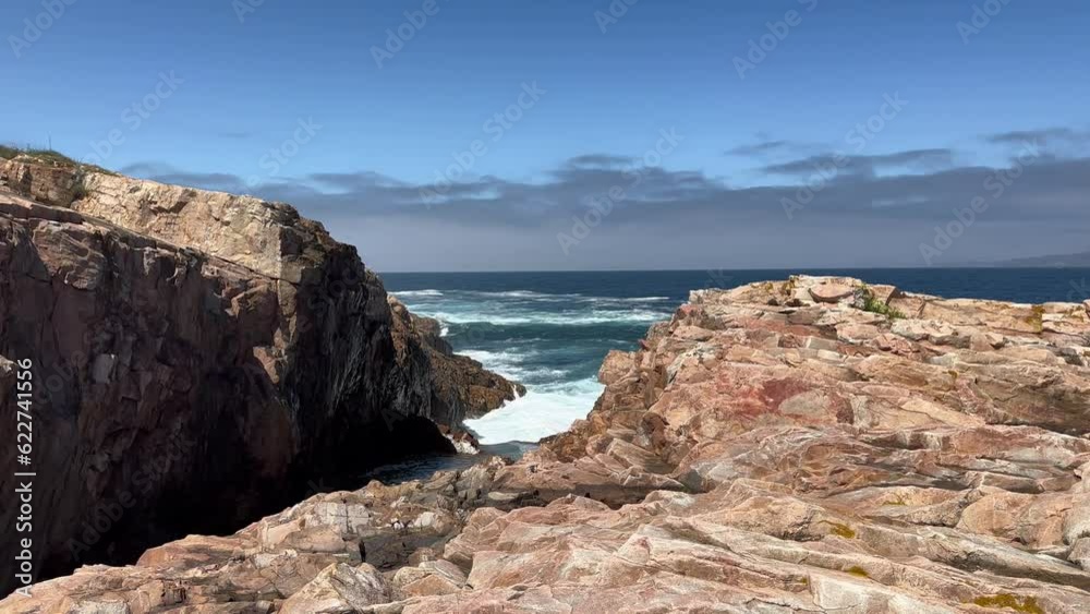 Atlantic ocean view, Relaxing, meditation background. Crashing waves by cliffs. Slow motion Atlantic ocean view, Relaxing, meditation background. Crashing waves by cliffs. Slow motion