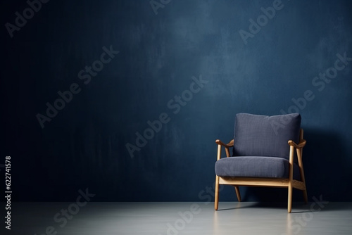 Vintage sofa and lamp on blue wall. Generative ai