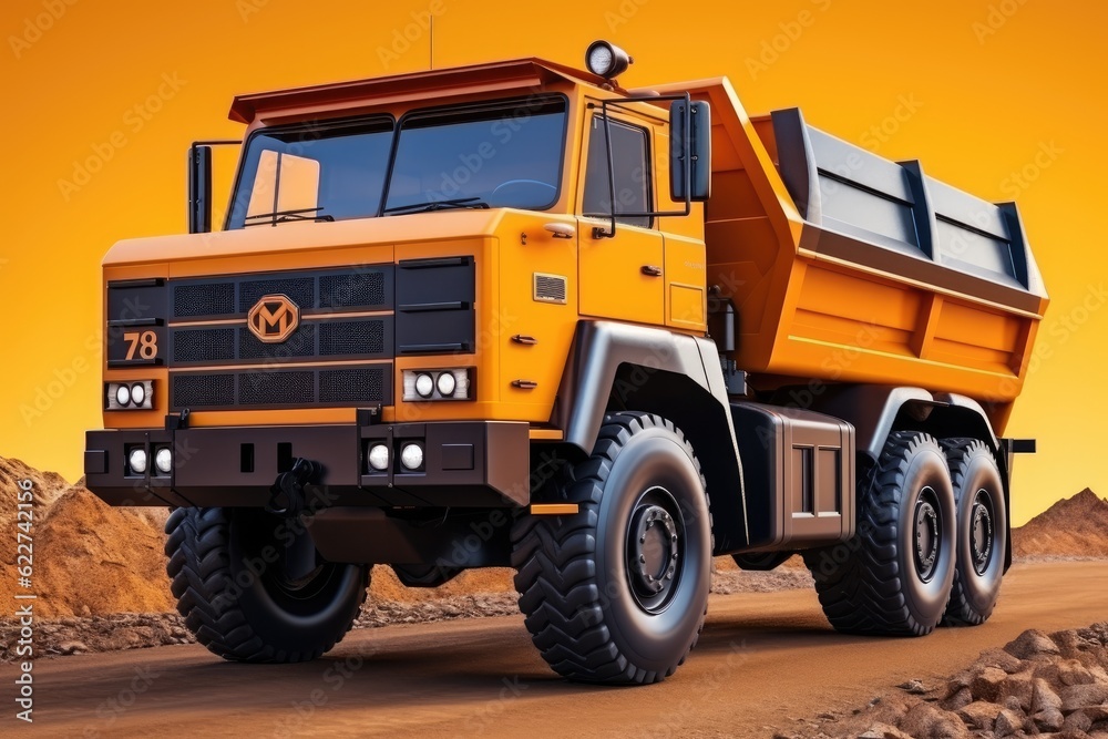 3d illustration mining transport truck, mining truck, orange color isolated