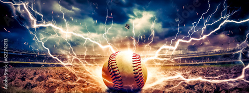 abstract baseball ball in a colorful explosion of fire energy and movement, sports performance, banner made with Generative AI