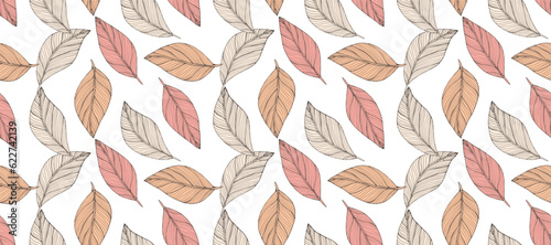 Autumn seamless pattern with colorful leaves on a white background. Pattern for textiles, wrapping paper, wallpapers, backgrounds, covers, item designs