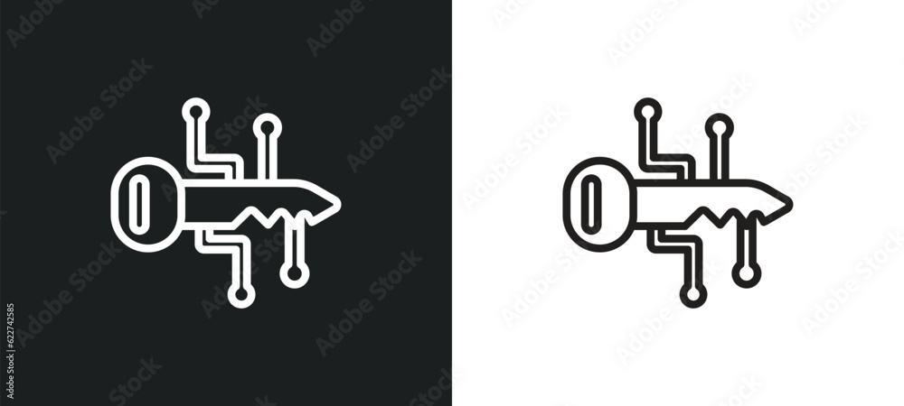 digital key outline icon in white and black colors. digital key flat vector icon from cryptocurrency economy collection for web, mobile apps and ui.