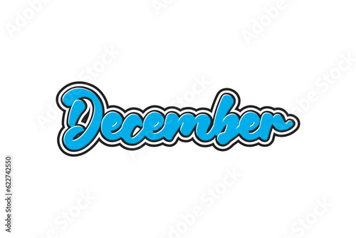 December. Hand drawn lettering isolated on white background. Vector illustration.