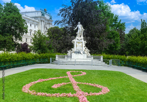 Photography Mozart monument located in the Burggarten of Vienna historic city centre