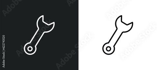 garage wrench outline icon in white and black colors. garage wrench flat vector icon from tools collection for web, mobile apps and ui.