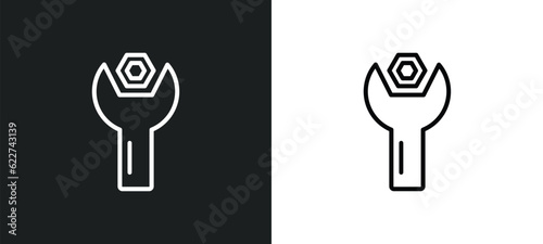 wrench and nut outline icon in white and black colors. wrench and nut flat vector icon from tools collection for web, mobile apps ui.
