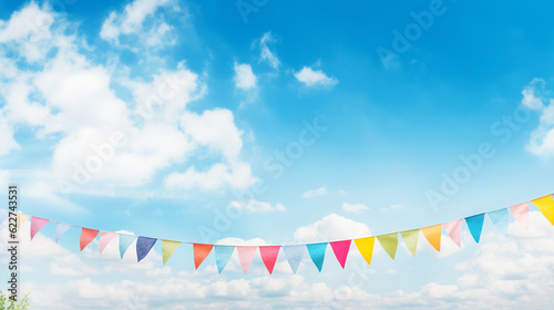 Colorful pennant string decoration in tree