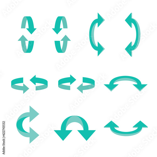 set of 3D vector rotation arrows icons, turn, refresh, reload, recycle, loop, rotation signs