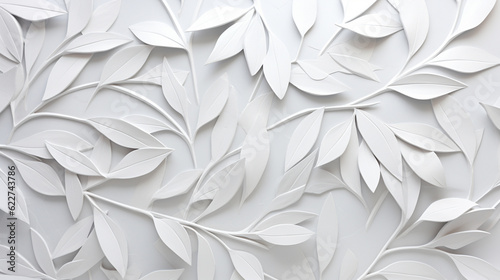 White 3D tiled textured background with geometric leaves.