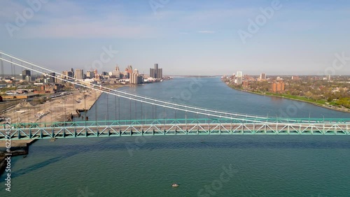 The Ambassador Bridge at Detroit -Windsor border remains the largest international suspension bridge in North America. photo