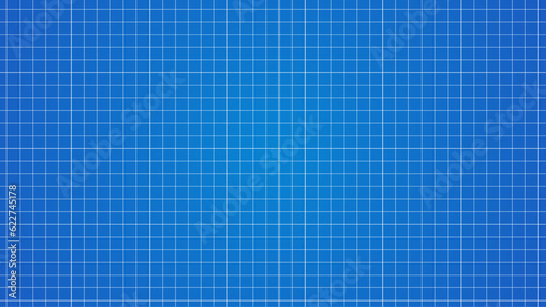 Blueprint background. Blue lined architecture backdrop. Technical industrial concept illustration. Wide wallpaper, pattern digital paper. Empty grid with editable outline strokes. Blank template.