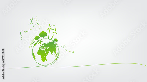 Eco Friendly  Ecology and Green Energy Concept  Sustainable development and Alternative Clean Energy Vector Illustration