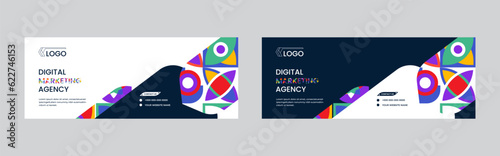 Digital marketing agency, home sale and property sale and rent social cover banner design with creative shapes