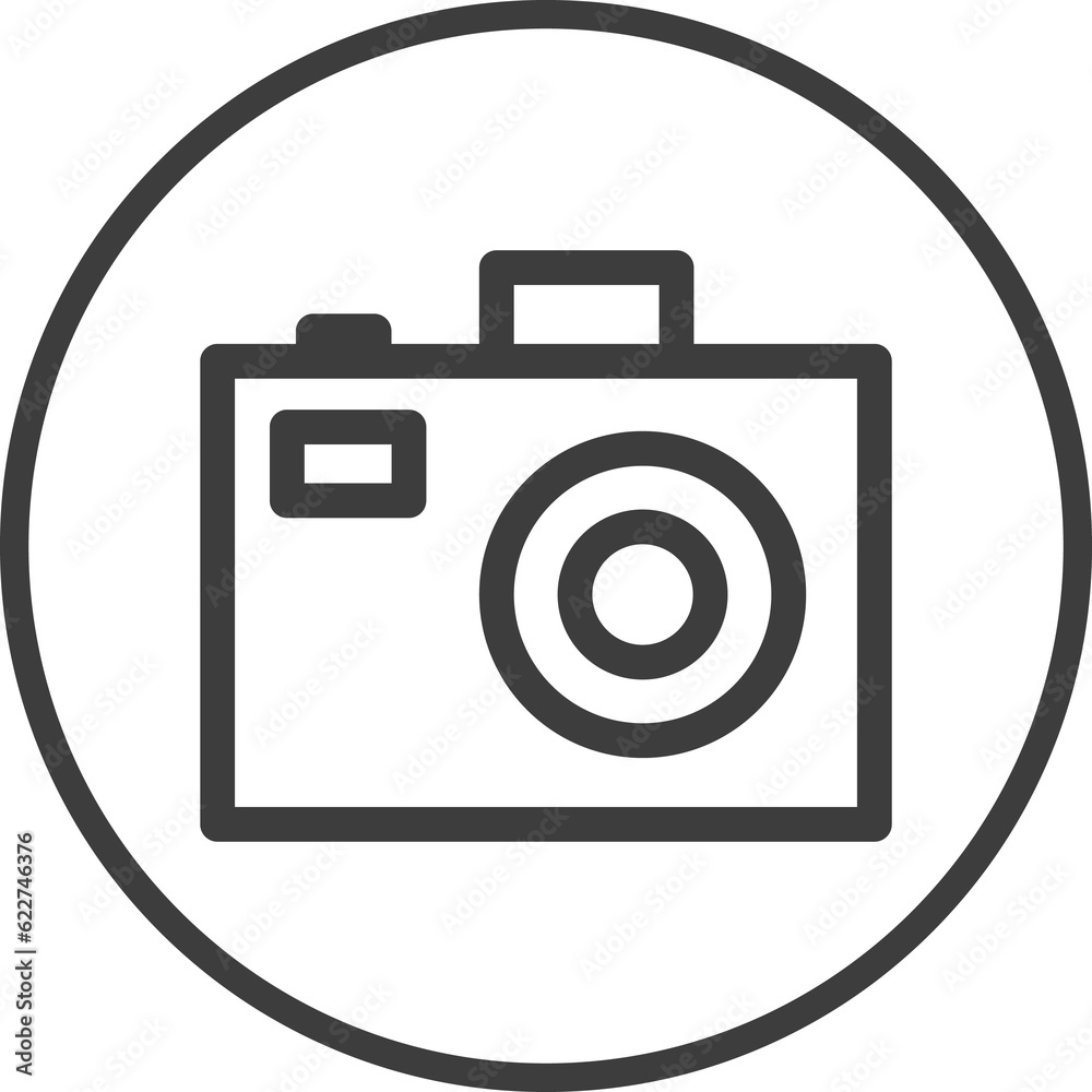 camera icon in thin line black circle frames.