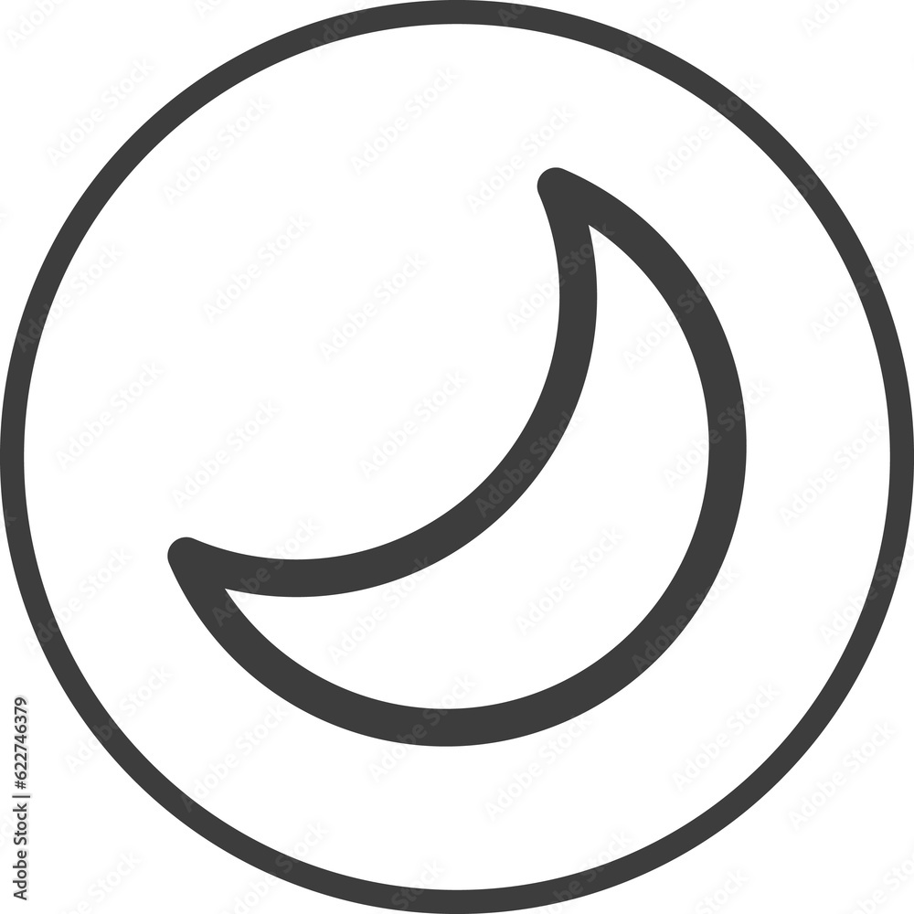 crescent moon icon in thin line black circle frames. crescent moon icon in thin line black circle frames.