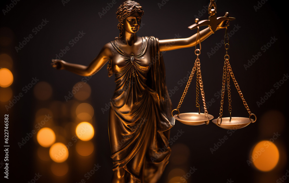Bronze statue of Justice holding scales created with Generative AI technology Bronze statue of Justice holding scales created with Generative AI technology