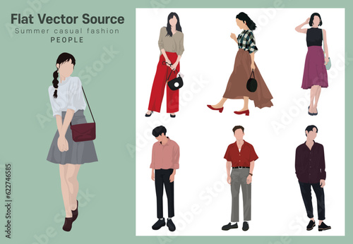 Summer office workers, young people, go to work, get off work, fashion look, collection of silhouettes of people