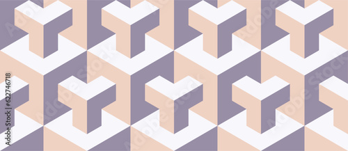 Seamless vector 3D pattern with optical illusions. Cubes. Op Art. Modern template for wrapping, cards, fabric, design interior, packing. Pastel colors geometric design. Background. Wallpapers. 3D Tile