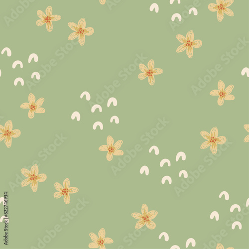 Hand drawn vector illustration with flowers. Seamless pattern for fabric, paper, wallpapers, postcards