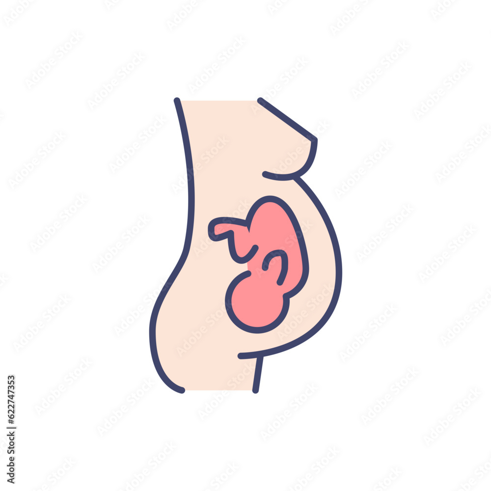 Obraz premium Pregnancy related vector line icon. Woman, body, kid. Isolated on white background. Vector illustration. Editable stroke