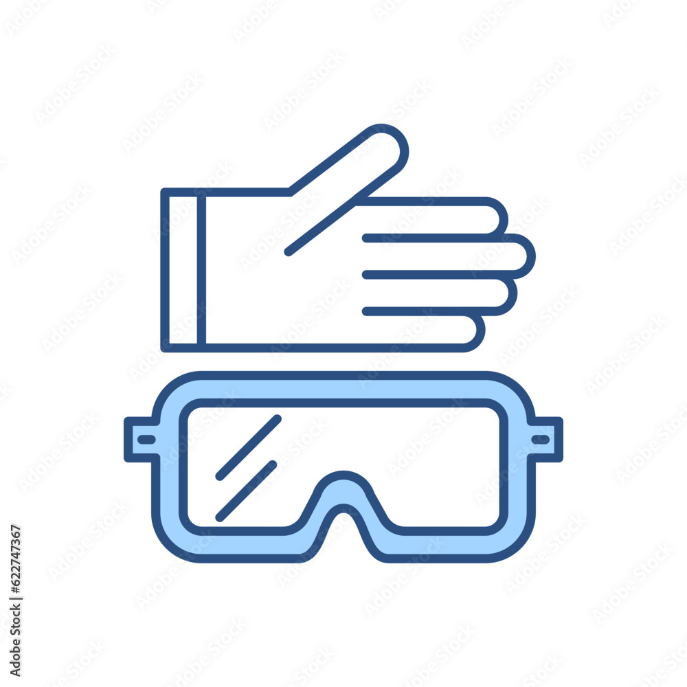 Protective clothing related vector icon. Glove and safety glasses. Protective clothing sign. Isolated on white background. Editable vector illustration