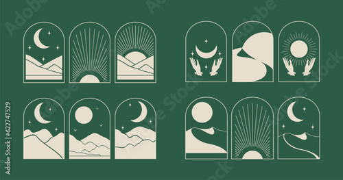 Aesthetic minimalist design nature emblem template set.