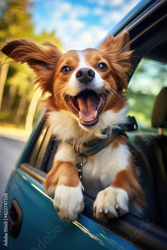 Cute dog looking out of car window , AI Generated © dark_blade