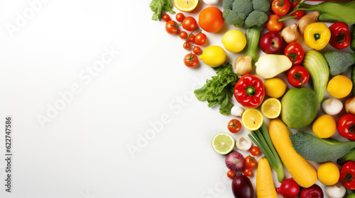 Wholesome Eating Delight: Array of Fresh Fruits and Vegetables on White Background 