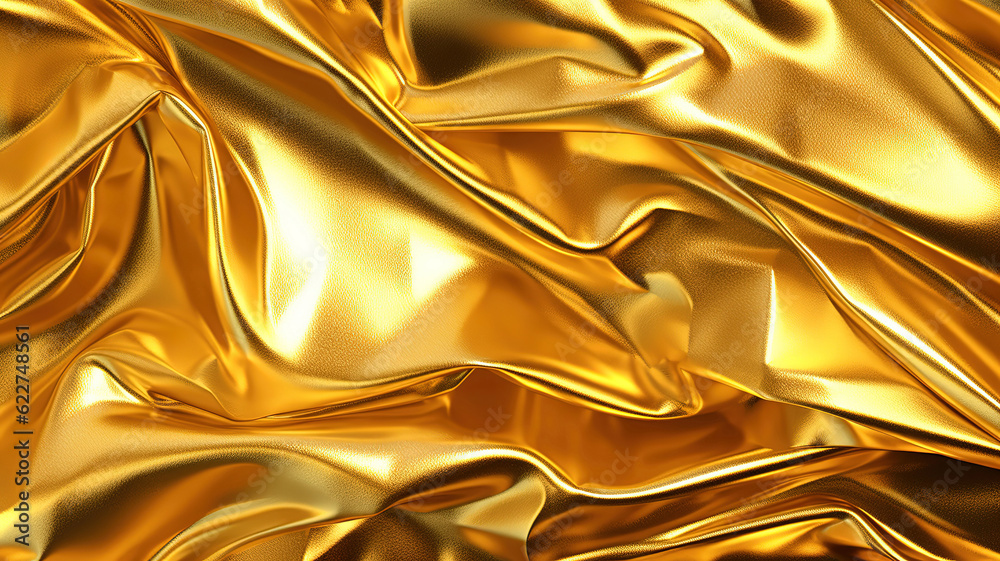 Shiny golden yellow crumpled metallic foil pattern. Generative Ai Shiny golden yellow crumpled metallic foil pattern. Generative Ai