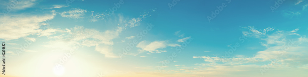 Fototapeta premium Blue sky with clouds. Horizontal banner. Abstract nature background