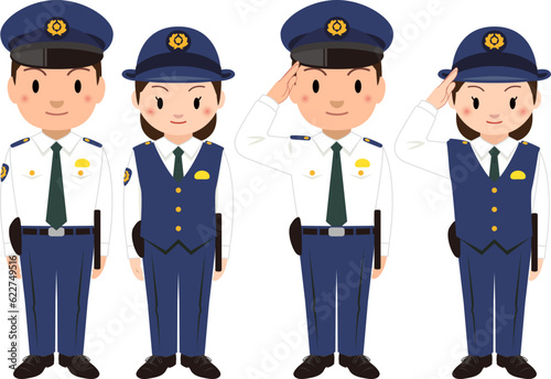 制服姿の男女警察官のイラスト（ワイシャツ）